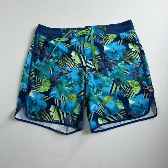 Under Armour Swim Trunks Board Shorts Floral Casual Mens Size 38 Beach Surf Pool - Picture 1 of 7